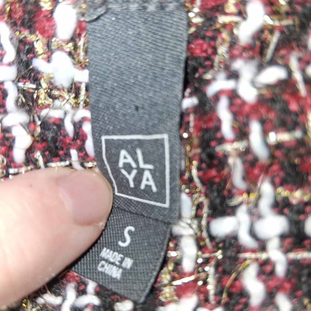 Alya Burgundy and White Tweed Mini Skirt - Picture 4 of 7